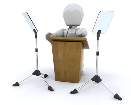3d render of lecturn and microphone and teleprompter