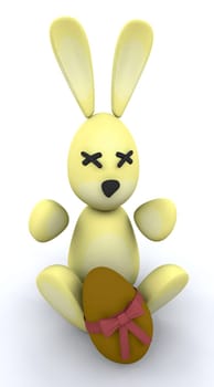 3d render of an easter bunny and chocolate easter egg