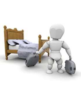 3d render of a man in hotel room
