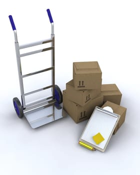3D render of delivery boxes and clipboard