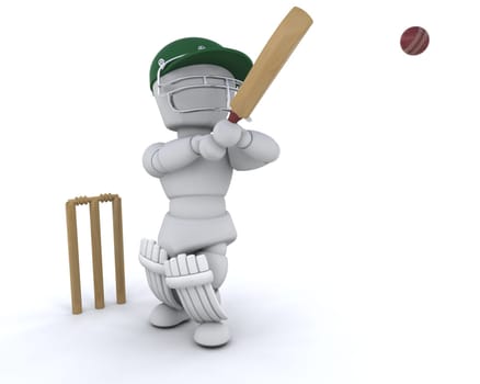 3d render of a man playing cricket