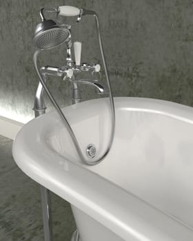 3d render of classic roll top bath and taps