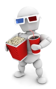 3D render of someone with pocorn and soda