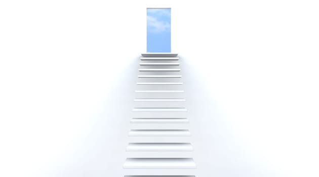 3d render of stairs leading to doorway to the sky