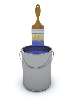 3d render of a paint brush and can isolated on white