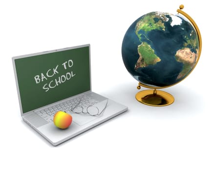 3d render of an apple and a laptop