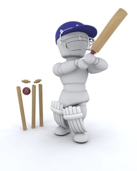 3d render of a man playing cricket