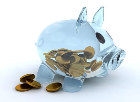 Glass piggy bank with coins