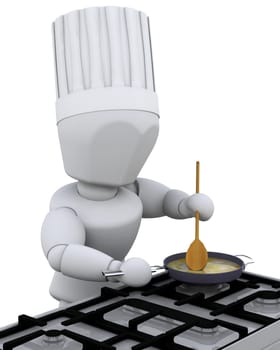 3d render of chef cooking in a pan on a stove