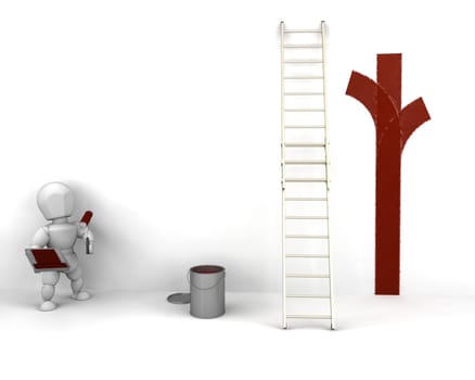 3D render of a man painting a wall