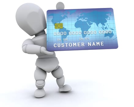 3D man holding a credit card isolated