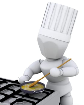 3d render of chef cooking in a pan on a stove