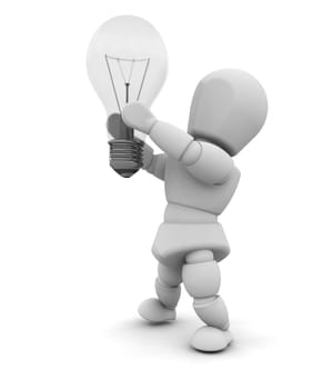 3d render of a a man holding light bulb