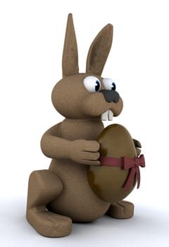 Easter bunny holding a chocolate Easter egg