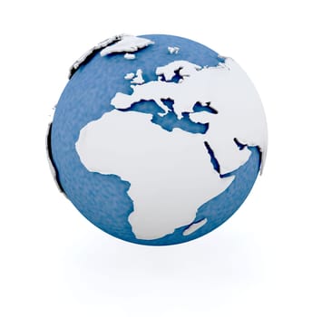 3D render of a globe showing Europe and Africa