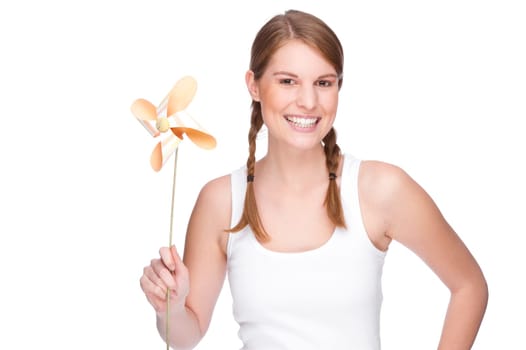 Woman with a wind turbine
