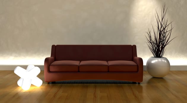 3d render of contemporary sofa in modern setting