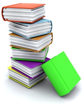 3d charicature render of a stack of  books on white