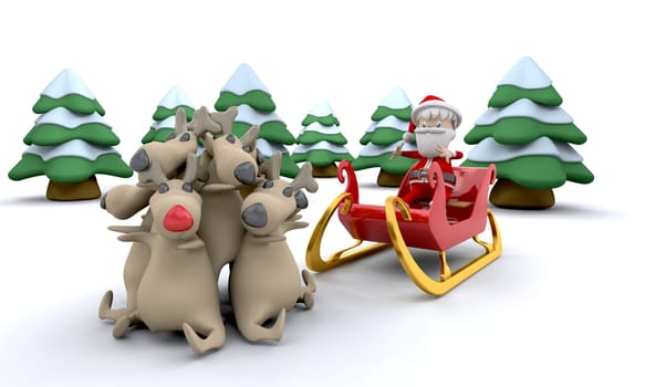 3d render of santa claus and gifts