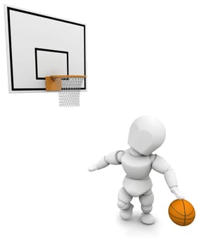 3D man playing basketball isolated over white