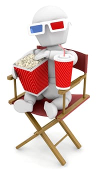 Little man sitting on a chair watching 3D films