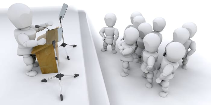 3D Man speaking to a crowd isolated
