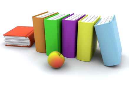 3d render of an apple and books