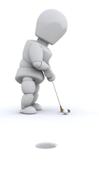 3D man playing golf isolated over white