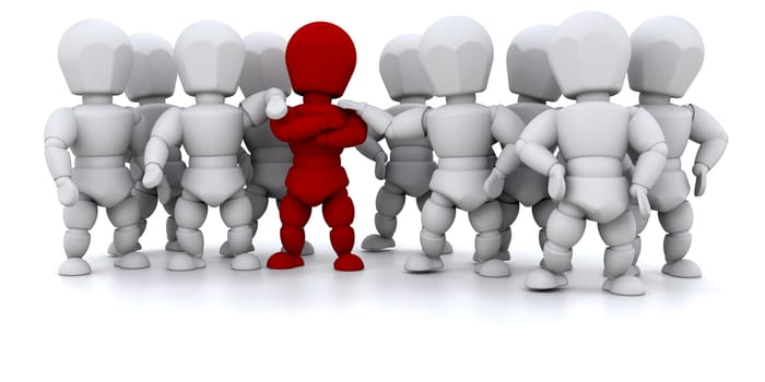 3d render depicting a team and a leader