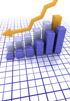 3D render of a bar chart showing falling profits