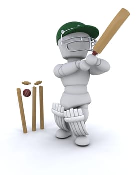 3d render of a man playing cricket