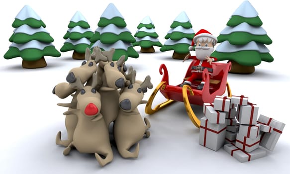 3d render of santa claus and gifts