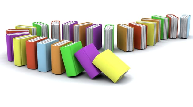 3d charicature render of a stack of  books on white