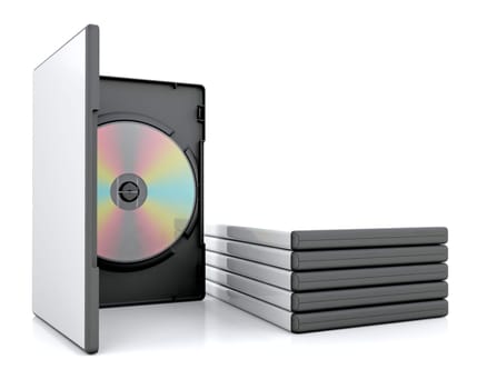 DVD in case with a stack of cases