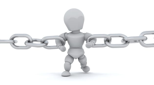 3d render of a man holding a chain together