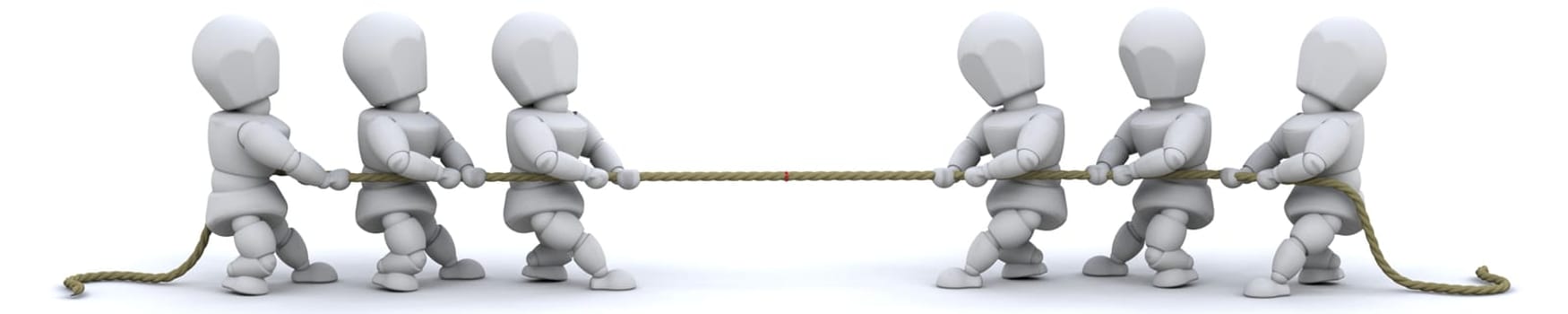 3d render of a man pulling on a rope