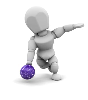 3d render of a man ten pin bowling