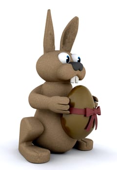 3d render of an easter bunny holding a chocolate easter egg