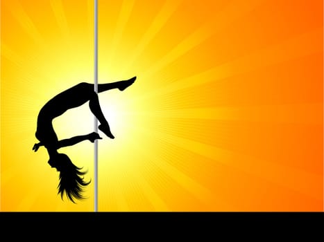 Silhouette of an acrobatic pole dancer