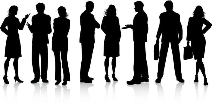 Silhouettes of business people in discussion