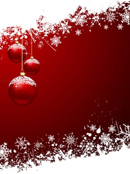 Snowy Christmas baubles on grunge snowflake background