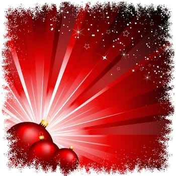 Christmas baubles on starburst background