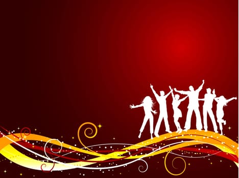 Silhouettes of people dancing on Christmas background