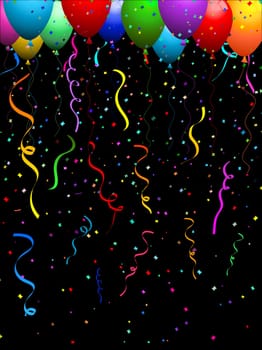 Falling confetti background with balloons
