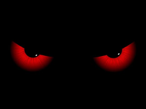 Red evil eyes on a black background