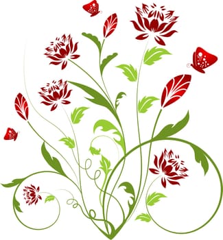 Abstract floral background with butterflies