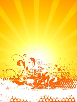 Floral grunge background on sun burst background