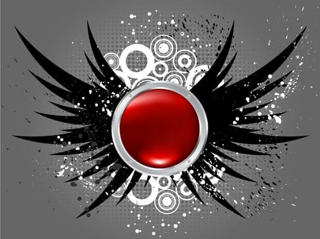 Glossy button on grunge wings background