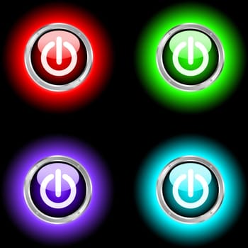 Glowing power buttons on black