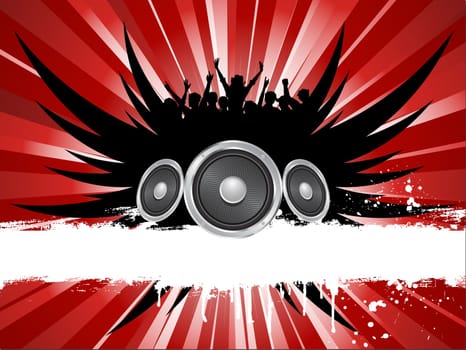 Grunge music background with crowd silhouette